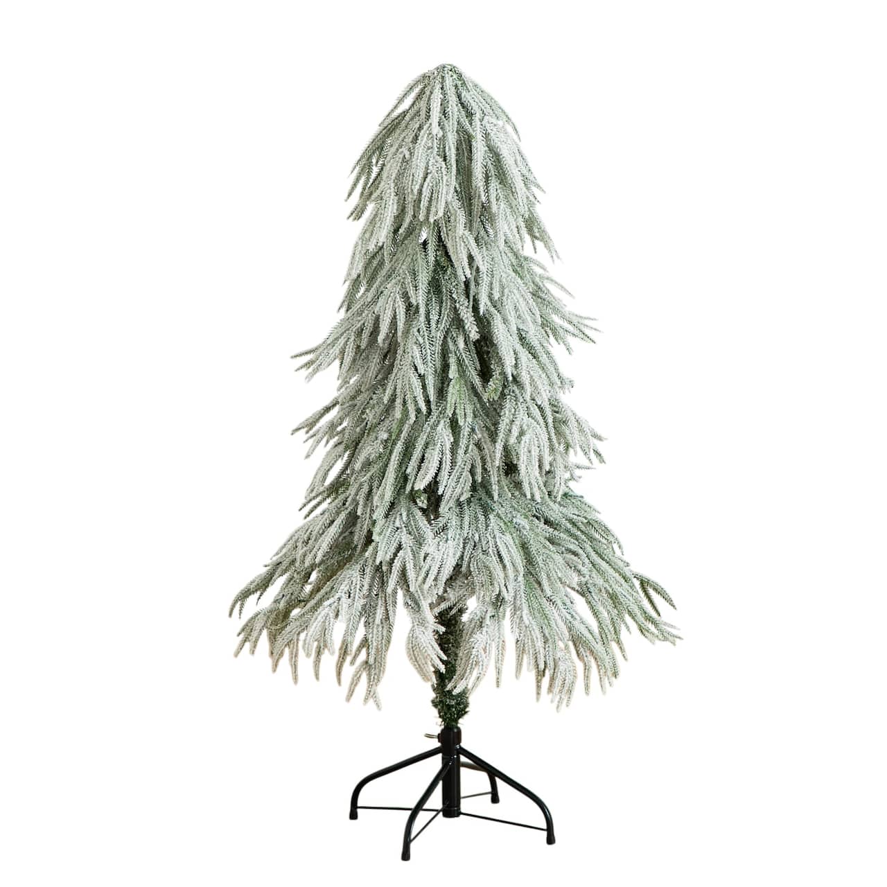 4ft. Pre-Lit Down Swept Flocked Fir Artificial Christmas Tree, Warm White LED Lights